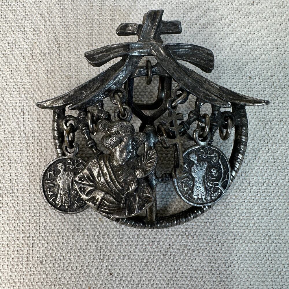 Vintage Silver Hanging Decorative Good Luck Chinese Charms Pendant Calligraphic